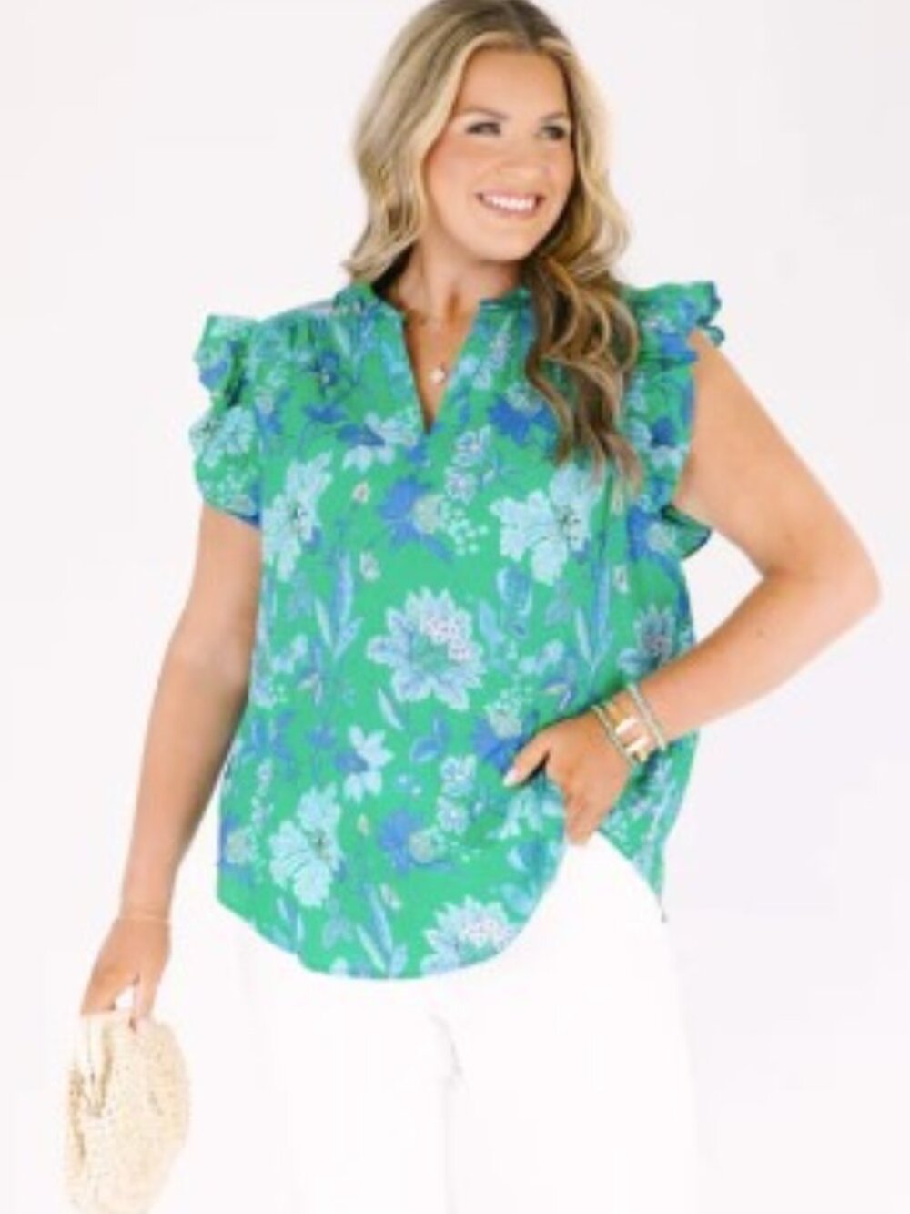 Chic Soul Find You Out Top, Green 1X 100% Cotton